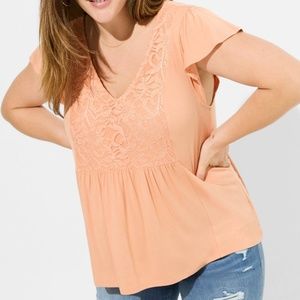 Torrid Size 2 Super Soft V-Neck Ruffle Tee - Peach